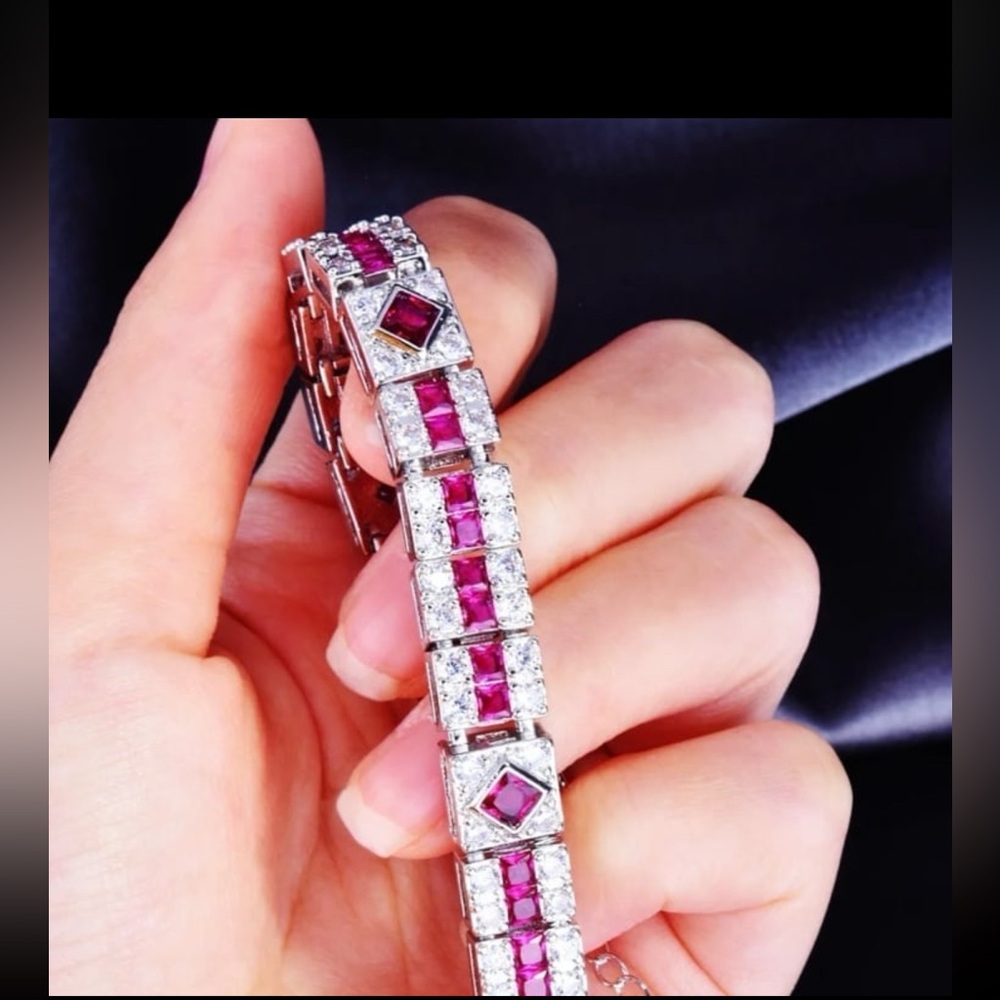 Swarovski Pink and Clear Crystal Bracelet in Silver Tone - Picture 3 of 12
